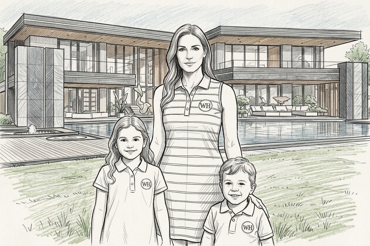 Illustration d’une famille devant la villa