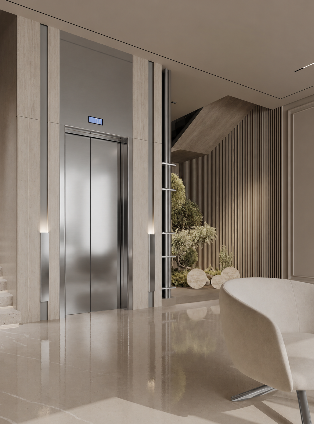 Ascenseur privatif de Céline, vue de face dans le salon