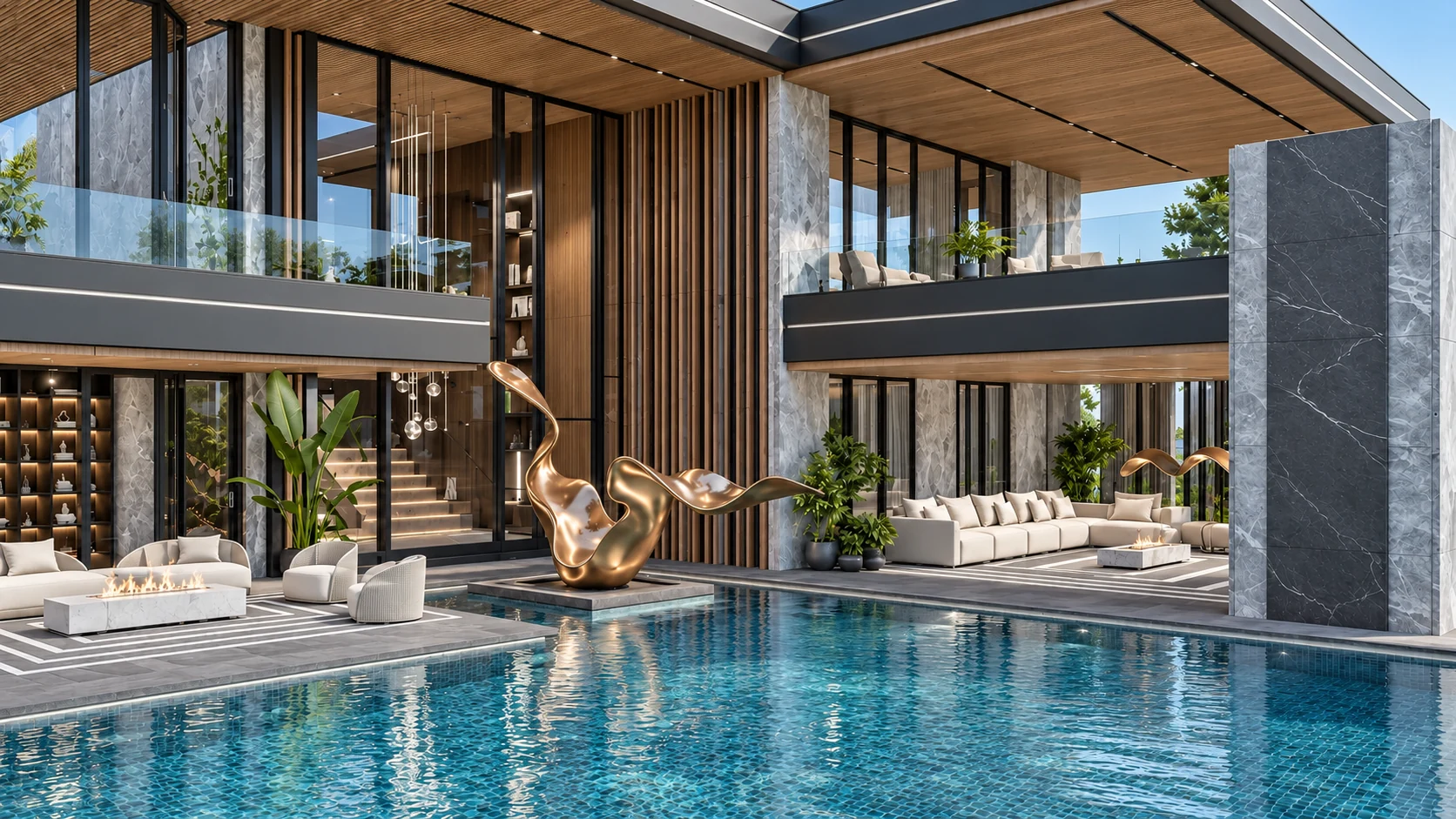 Villa Céline — Piscine · Matières & reflets