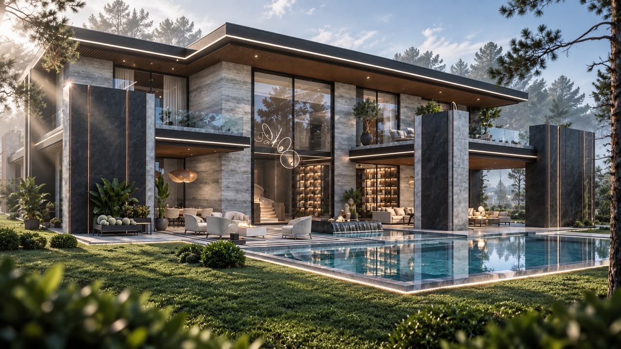 Villa Margaux — Lijnen lopen door rond het zwembad
